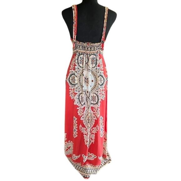 Angie Boho Maxi Dress Red Multicolor Print Sleeveless Size Medium - Picture 4 of 6